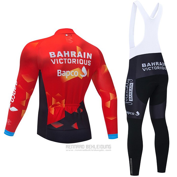 2021 Fahrradbekleidung Bahrain Victorious Rot Trikot Langarm und Tragerhose - zum Schließen ins Bild klicken